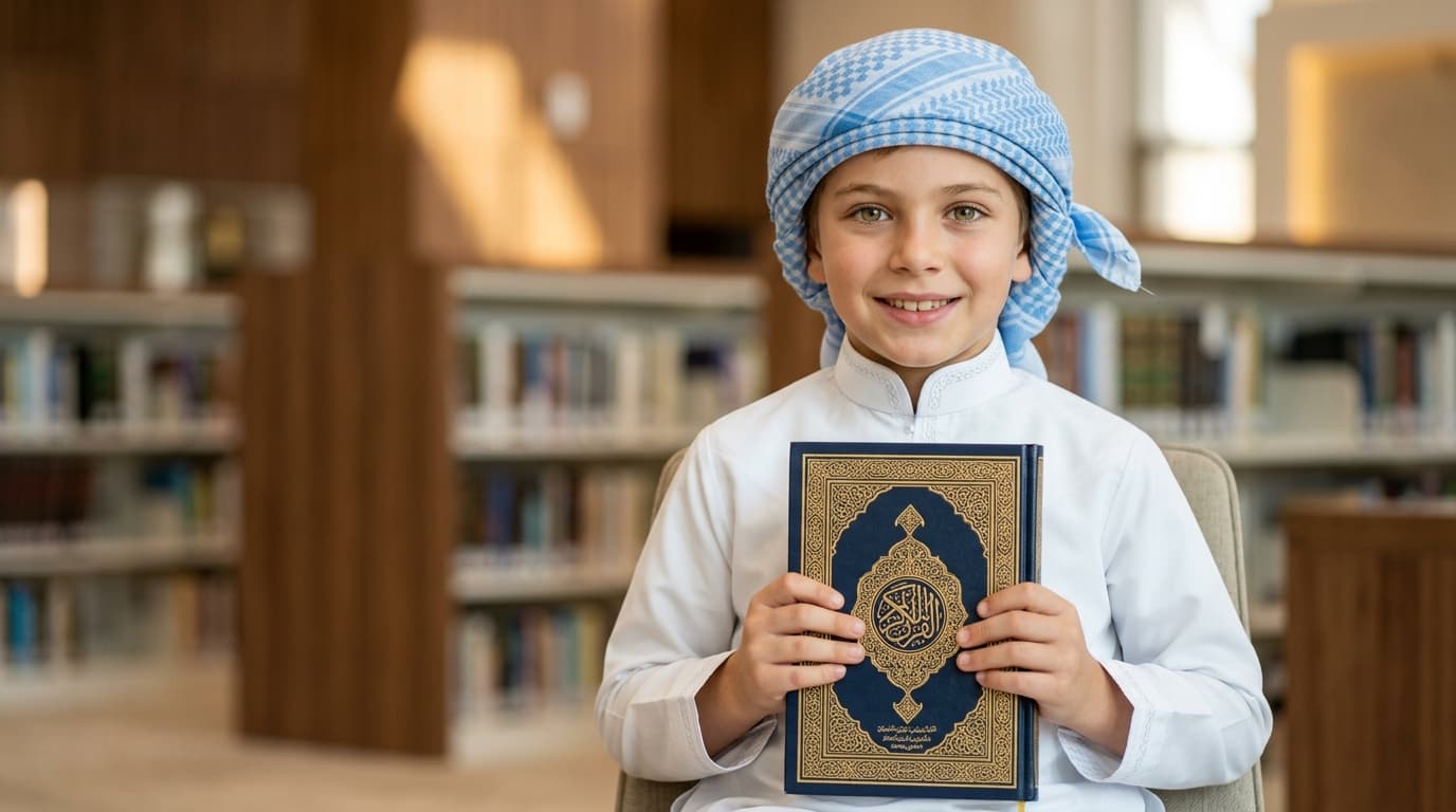 Young student holding the Holy Quran